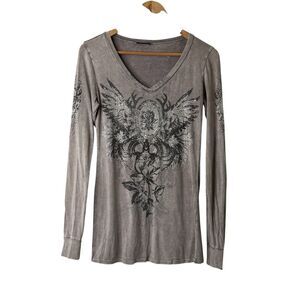 T Party Top Sz S Distressed SunWashed Embellished Y2K Grunge Rockabilly Edgy